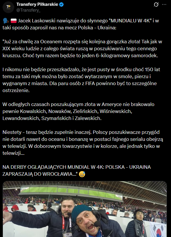 HIT! Jacek Laskowski WRÓCIŁ DO MUNDIALU W 4K i tak zapowiedział mecz z Ukrainą xD